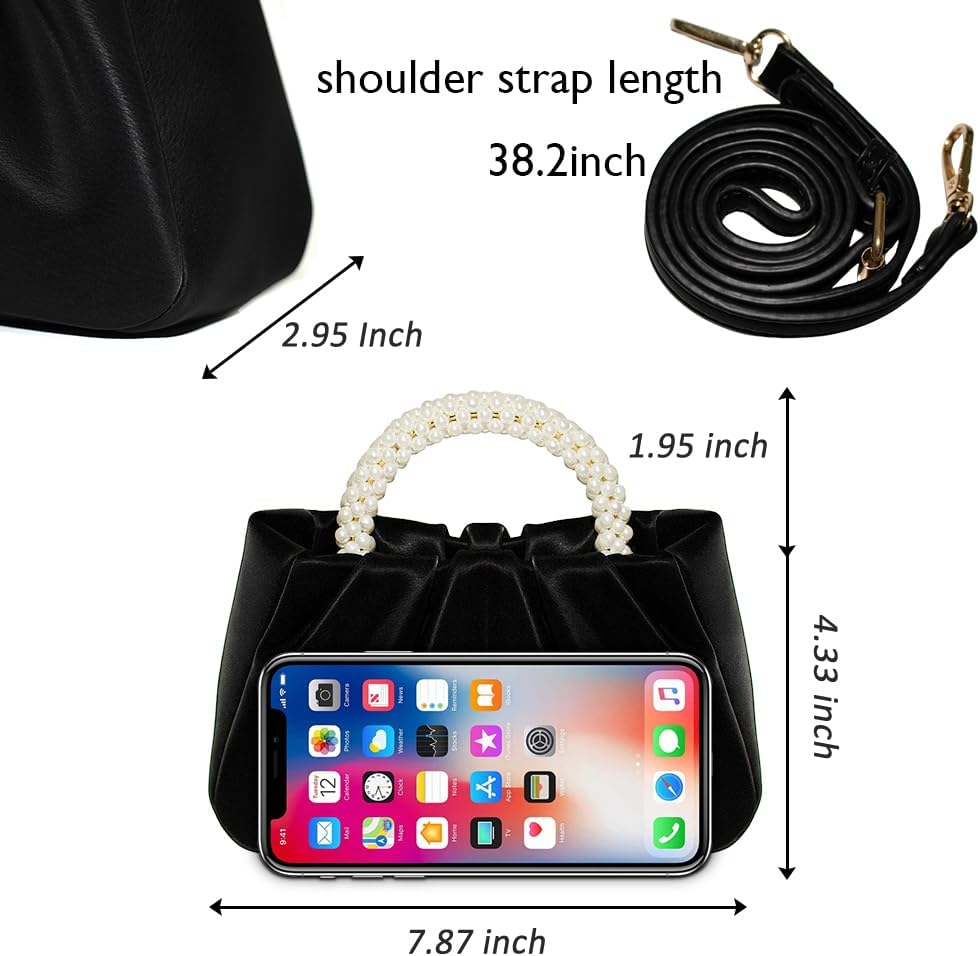 Pearl Ruched Evening Clutch Bag - Image 5