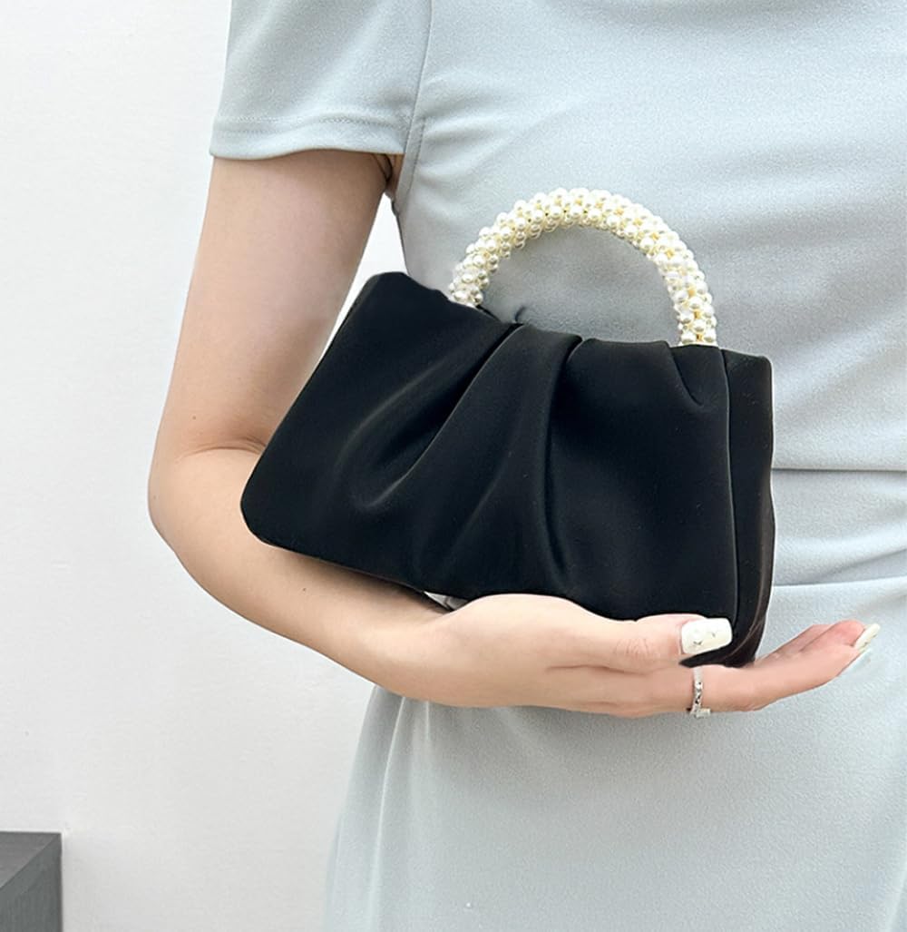 Pearl Ruched Evening Clutch Bag - Image 2